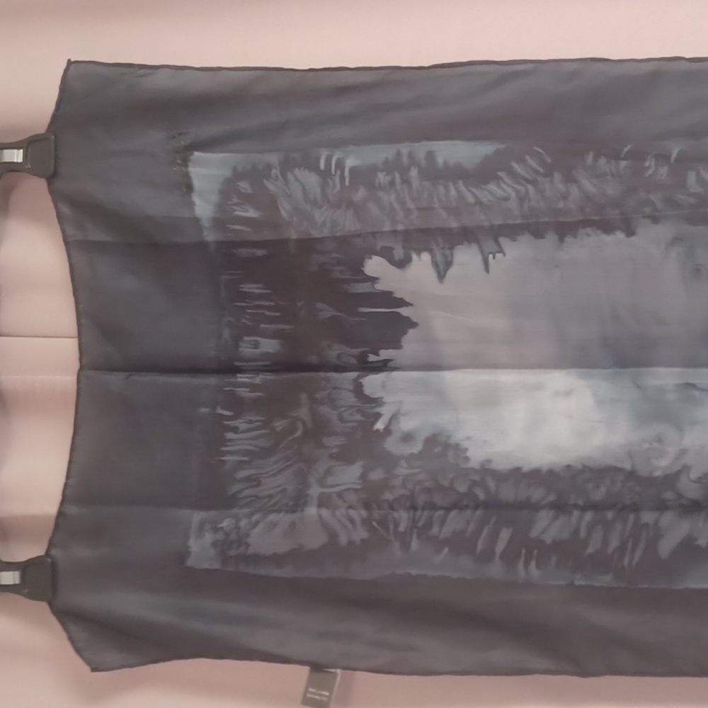 Trade Routes Silk Scarf Black Slate Blue Marble Tie Dye 16×53 - Picture 2 of 15